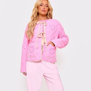 Pink Quilted Jacket with Heart Details small/4